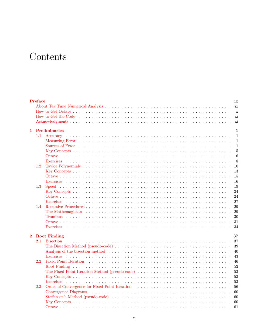 Tea Time Numerical Analysis Table of Contents